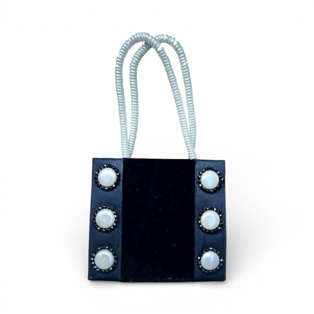 Renaud Pellegrino Black Clutch with Pearl Accents